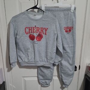 SHEIN Gray Cherry Kids Matching Set